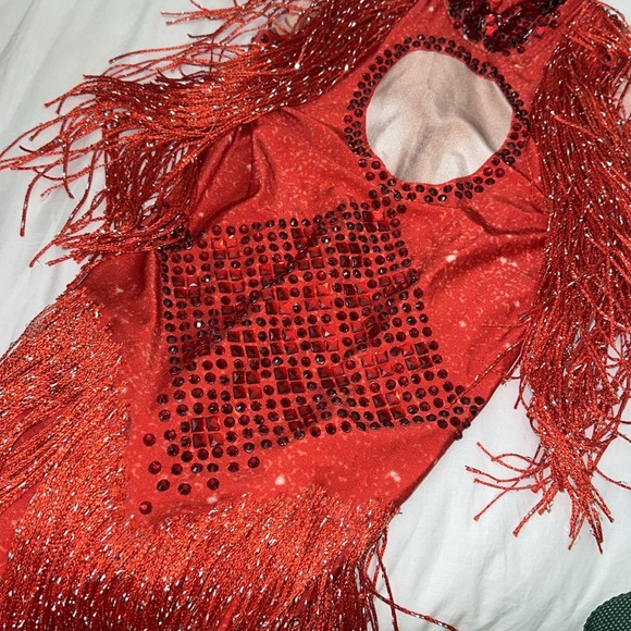 Red fringe burlesque bodysuit - Picture 3 of 4